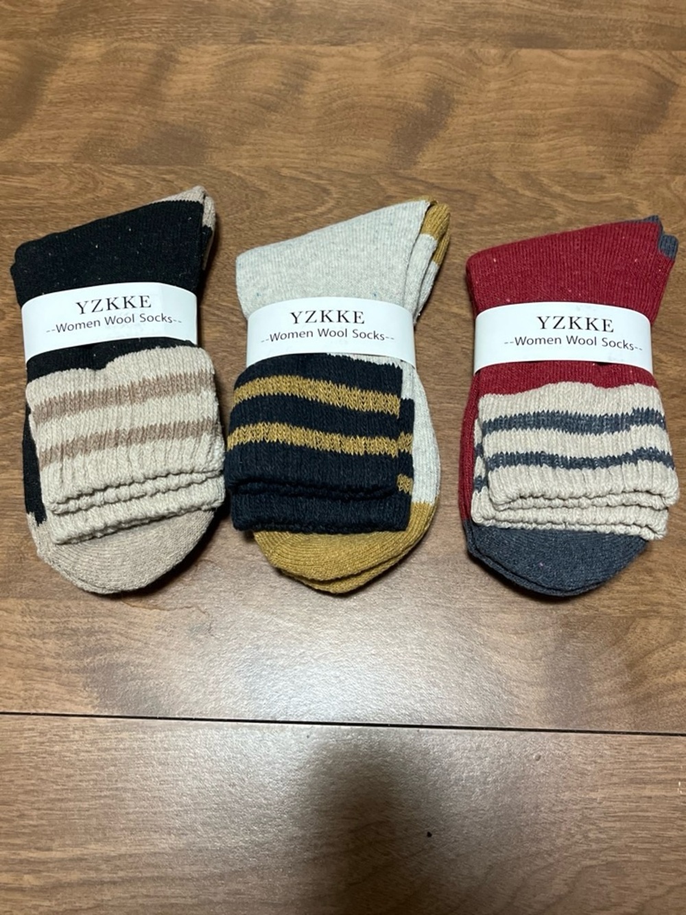 Men Wool Blend Crew Socks - Black, Mustard, Red (3-Pack)